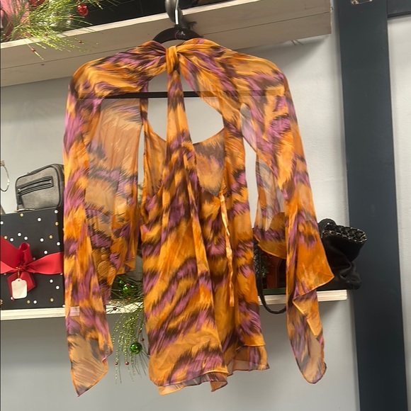 Diane Von Furstenberg Marroca Printed Silk Chiffon Sleeveless Blouse Size 2 - Picture 3 of 8